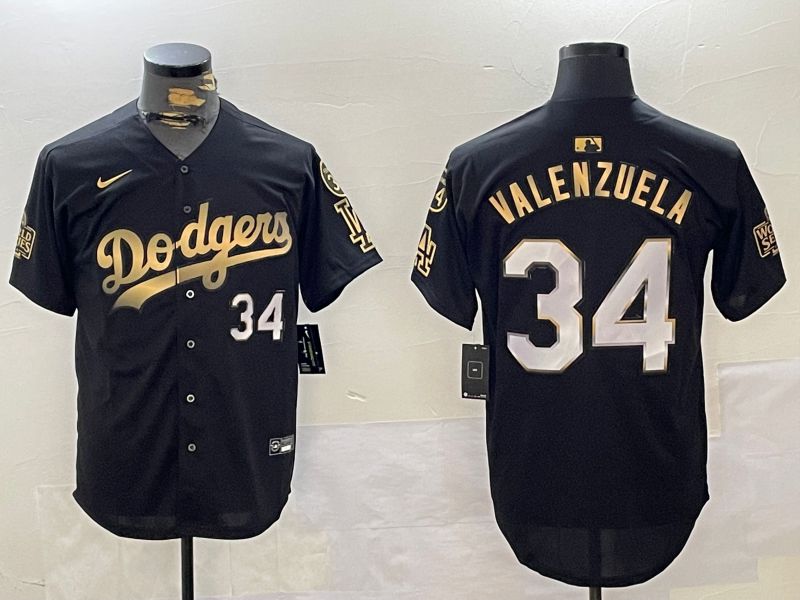 Men Los Angeles Dodgers #34 Valenzuela Black Gold Game 2024 Nike MLB Jersey style 11201